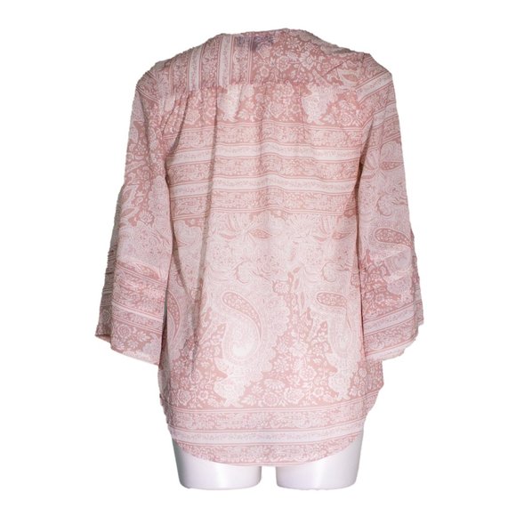 Papillion Pink & White Patterned Boho V-Neck Blouse sz sm - Picture 3 of 5
